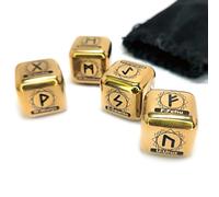 Hometu 4 Pcs/Set Metal Rune Dice Set, 24 Carved Elder Furthark Alphabet Viking Rune Stainless Steel Dices for Divination Prediction Game (Gold)