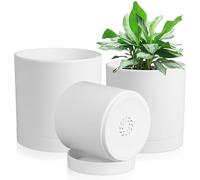 Homeuouz 3 Pack Plastic Plant Pots,15/12.5/10CM,Flower Pot Large Plant Pots Indoor Outdoor Plastic Plant Pot with Drainage Holes and Tray for House Plant Flower(White)