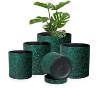 Homeuouz 5 Pack Plastic Plant Pots,17.5/15/14/12.5/10CM,Flower Pot Large Plant Pots Indoor Outdoor Plastic Plant Pot with Drainage Holes and Tray for House Plant Flower(Black with Green Speckles)