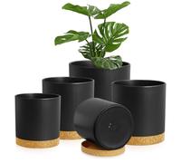 Homeuouz 5 Pack Plastic Plant Pots,17.5/15/14/12.5/10CM,Flower Pot Large Plant Pots Indoor Outdoor Plastic Plant Pot with Drainage Holes and Tray for House Plant Flower(Black with Brown Tray)