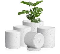 Homeuouz 5 Packs Flower Pot with Saucer, 17.8/15.2/14/12.7/10.2 cm Plant Pot, Plastic Planter, Hydroponics Pot, Flower Pots Set, Ideal for Indoor and Balcony Gardens, White Spray