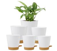 Homeuouz 6 Pack Self Watering Plant Pots Indoor-20/17.5/16.5/15/14/12.5CM Plastic Flower Pots with Drainage Holes, Saucer & Reservoir, for House Plants, Herbs & Succulents(White)