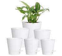 Homeuouz 6 Packs Flower Pot Self-Watering, 20.3/17.8/16.5/15.2/14/12.7 cm Plant Pot with Watering System, Planter with Saucer, Flower Pots Set, Ideal for Indoor and Balcony Gardens, Pure White