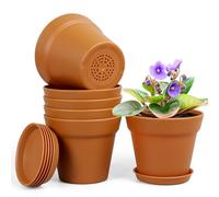 Homeuouz 6 Packs Flower Pot with Saucer, 15.2 cm Plant Pot, Plastic Planter with Multiple Drainage Holes, Hydroponics Pot, Flower Pots Set, Ideal for Indoor and Balcony Gardens, Terracotta