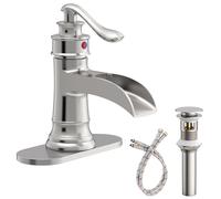 Homevacious Bathroom Faucet Brushed Nickel Waterfall Bathroom Sink Faucets with Single Handle Rustic Vanity Farmhouse RV Faucet Suitable for 1 or 3 Holes with Pop-up Drain Deck Plate Hose
