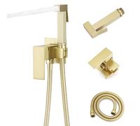 Homevacious Bidet Sprayer for Toilet Adjustable Water Pressure Square Brass Bidet Attachment Set for Female Pets and Baby Diaper Washing Brushed Gold