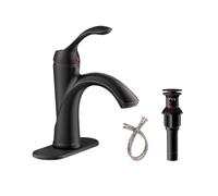Homevacious Oil Rubbed Bronze Bathroom Faucet Antique Lavatory Sink Single Handle Bath One Hole Lever with Pop Up Drain with Overflow Low-Arc Basin Mixer Tap Supply Hose Lead-Free
