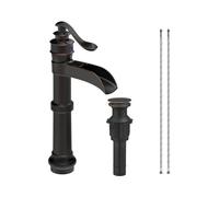 Homevacious Oil Rubbed Bronze Waterfall Vessel Sink Tall Black Single Handle Bath Basin Farmhouse with Pop Up Drain Assembly Lavatory One Hole Mixer Tap Without Overflow