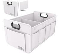 Homeve Car Trunk Organizer, Car Storage, Reinforced Handles, Collapsible Multi-Compartment Car Organizers (White, 2 Compart)
