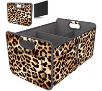 Homeve Trunk Organizer, Car Storage, Reinforced Handles, Collapsible Multi-Compartment Car Organizers, Foldable, Waterproof, 600D Oxford Polyester (Leopard Print, 2 Compart)