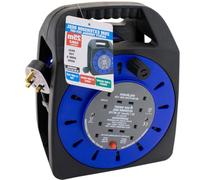 HomeVibe 25M Extension Lead Cable Reel 4 Way Socket 13A - Heavy Duty Power Extension Reel with Thermal Cut-Out & Safety Reset, 4 Gang Plug Extension for Home, Workshop, Garage, Garden, DIY, and Indust