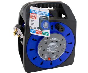 HomeVibe 25M Extension Lead Cable Reel 4 Way Socket 13A - Heavy Duty Power Extension Reel with Thermal Cut-Out & Safety Reset, 4 Gang Plug Extension for Home, Workshop, Garage, Garden, DIY, and Indust