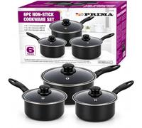 HomeVibe 3-Piece Saucepan Set with Lids - 16cm, 18cm & 20cm Non-Stick Saucepans - Durable Aluminium Cookware Set with Heat-Resistant Bakelite Handles & Glass Lids - Suitable for Gas & Electric Hobs