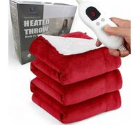 HomeVibe Heated Throw Blanket - Red, Soft Electric Fleece with 8 Heat Settings, Fast Heating & Overheat Protection, Machine Washable, Cozy for Sofa or Bed (130cmx160cm)