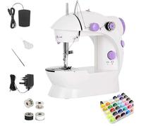 (HomeVibe) Portable Sewing Machine Mini 2-Speed Double Thread, Metal, Purple Mini Sewing Machine For Begginers With 25PC Bobbing Set