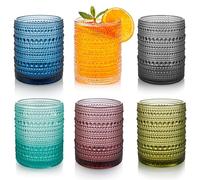 HomeVogue 12oz Colored Hobnail Drinking Glasses Set of 6, Vintage Glassware Old Fashioned Beverage Glasses, Cocktail Glass Set, Kitchen Water Glasses Cup, for Beer, Smoothie, Juice
