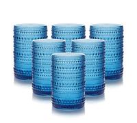 HomeVogue 15 oz Blue Hobnail Drinking Glasses with Straws Set of 6, Vintage Glassware Old Fashioned Beverage Glasses, Cocktail Glass Set, Kitchen Water Glasses Cup, for Beer, Smoothie, Juice