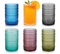 HomeVogue 15oz Colored Hobnail Drinking Glasses with Straws Set of 6, Vintage Glassware Old Fashioned Beverage Glasses, Cocktail Glass Set, Kitchen Water Glasses Cup, for Beer, Smoothie, Juice