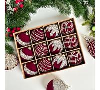 HomeVortex 12PCS 6CM Flocking Velvet Christmas Balls With Diamond Sequin Hanging Ornaments For Tree Decoration Wedding Party Indoor Outdoor Holiday Decor(Wine Red)
