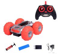 HomeVortex 2.4G Remote Control Stunt Car with Inflatable Double-Sided Wheels for Off-Road Flips and Jumps, For Plastic RC Toy Vehicle for Kids Indoor Play,(Red)