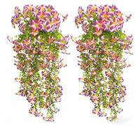 HomeVortex 2-Pack Artificial Petunias, 29.5 Inch UV Resistant Silk Flowers, for Planters, Waterproof Fake Hanging Baskets Decor, for Patio Garden Porch Balcony(Purple pink)