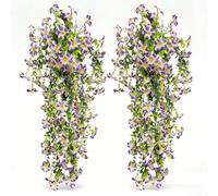 HomeVortex 2-Pack Artificial Petunias, 29.5 Inch UV Resistant Silk Flowers, for Planters, Waterproof Fake Hanging Baskets Decor, for Patio Garden Porch Balcony(white purple)