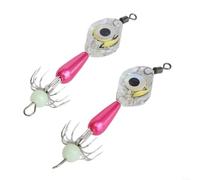 HomeVortex 2 Pack Count Squid Jig Hooks LED Illuminated Cuttlefish Octopus Lures Reflective Fishing Tackle For Night Sea Angling(5# Pink)