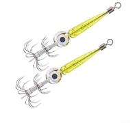 HomeVortex 2 Pack Count Squid Jig Hooks LED Illuminated Cuttlefish Octopus Lures Reflective Fishing Tackle For Night Sea Angling(4# Yellow)