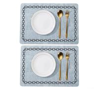 HomeVortex 2, Pcs Leather Placemats 18x12 Inch, Heat Resistant Fan Shape Table Mats,for Kitchen Dining Room Restaurant, Scratch Proof,For Easy Clean Oatmeal Light Gray Blue(blue)