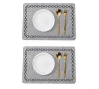 HomeVortex 2, Pcs Leather Placemats 18x12 Inch, Heat Resistant Fan Shape Table Mats,for Kitchen Dining Room Restaurant, Scratch Proof,For Easy Clean Oatmeal Light Gray Blue(light gray)