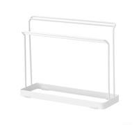 HomeVortex 2-Tier Foldable Towel Rack, Carbon Steel, Non-Slip, 30x10x24cm | Kitchen Dishcloth Holder with Drain Stand, Silicone Feet for Sink for edge Countertop, White