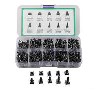 HomeVortex 200Pcs Tactile Push Button Switch Kit, 10 Types 6x6mm Momentary 4-Pin Through Hole Switches, 0.05A 12V Black Round Electronic Components for Appliances