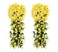 HomeVortex 2Pcs Artificial Violet Hanging Flower Vine, 31.5 Inch Silk Simulation Plant with Green Leaves, Realistic Wall Hanging Decor for Garden Patio Wedding Indoor(yellow)