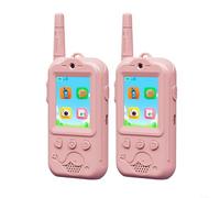 HomeVortex 2PCS Dual-Lens Video Walkie-Talkies for Kids Rechargeable Wireless Intercom with HD Front and Rear Cameras Voice Changer 2.0 Inch Display 650mAh Battery Type-C Charging(pink)