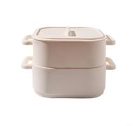 HomeVortex 2Pcs Silicone Microwave Steamer Set With Handles Temperature Resistant Food Storage Container Mixing Bowl For Vegetables Fish Kitchen Cooking (Beige)