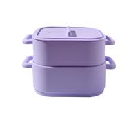 HomeVortex 2Pcs Silicone Microwave Steamer Set With Handles Temperature Resistant Food Storage Container Mixing Bowl For Vegetables Fish Kitchen Cooking (Purple)