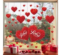 HomeVortex 2Pcs Valentine's Day Window Clings PVC Stickers Red Double-Sided Static Stickers Valentine Hearts-Shape Window Glass Decal for Valentine's Party Decorations