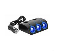 HomeVortex 3-Way Car Socket Splitter, with Dual USB Charger, 120W Max Output Adapter, 12V-24V Power Extender, with On/Off Switch and Blue LED, for Car Truck
