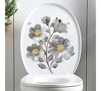 HomeVortex 3D Silver Flower Toilet Decal, Self-Adhesive Waterproof PVC Sticker for Bathroom Lid, Modern Floral Wall Decor for Tiles Glass Metal, Green, 22x25cm and