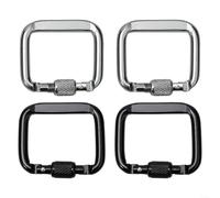 HomeVortex 4-Pack Square Carabiners, Aluminium Alloy Screw Gate Clips for Hiking Camping Travel, 20kg Load Capacity, 4x5cm Keychain Hooks, Black and Silver