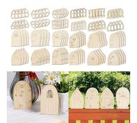 HomeVortex 48PCS Wooden Fairy Garden Door DIY Craft Kit With Mini Blank Pine Wood Doors And Window For Outdoor Yard Decor, Scrapbooking, Card Making And Home Craft Projects(retro style)