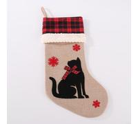 HomeVortex 4Pcs Christmas Stockings With Reindeer And Snowflake Pattern, 45.7cm Velvet Large Hanging Socks For Fireplace Mantel Festive Décor, Washable Linen Construction(Cat)