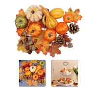 HomeVortex 50Pcs Autumn Home Decor Set,Mini Pumpkins Leaves Pine Cones Fall Harvest Decorations For Thanksgiving Halloween Christmas Table Fireplace