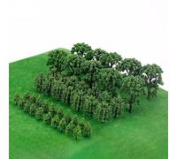HomeVortex 50PCS Miniature Trees for OO Scale Model Railways, Green Plastic Scenery Props for Train Layouts, Wargame Terrain and Landscape Diorama Building