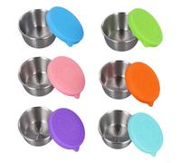 HomeVortex 6-Pack 50ml Stainless Steel Salad Dressing Containers with Leak-Proof Silicone Lids, Reusable Dipping Sauce Cups for Lunch Box, Travel, BPA Free,