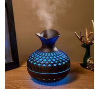 HomeVortex 7 Color Light Essential Oil Diffuser Aroma Humidifier Air Freshener, Small Humidifiers Wooden Vase Flower Aroma Diffuser, USB Powered Silent Mist Discharge(Dark)