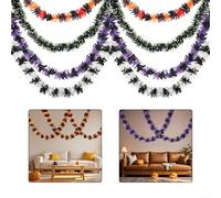 HomeVortex 8pcs Halloween Tinsel Garland Set,Purple Orange Black White Hanging Ribbon Lace Decoration,32.8 Ft Length,3.54 Inch Width for Holiday Party Decor
