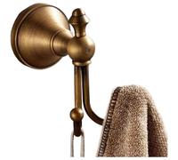 HomeVortex Antique Brass Double Towel Hook, Wall Mounted Vintage Robe Hanger for Bathroom, Sturdy Copper Coat Hook with 5kg Capacity, Bronze Finish, 9.7x5.5x7.2cm(Curved hook)