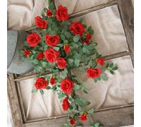 HomeVortex Artificial Rose Vine Wall Hanging 90cm with Lifelike Large and Small Flowers for Indoor Wall Decor, Garden Balcony or Wedding Display in Pink, Orange, Purple, Red and Light Pink(Red)