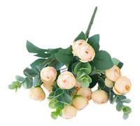 HomeVortex Artificial Silk Eucalyptus Rose Camellia Bouquet, 30cm Fake Flower Arrangement with 5 Forks for Wedding Centerpiece Home Garden Decor, Elegant Floral Display(Sparkling Wine)